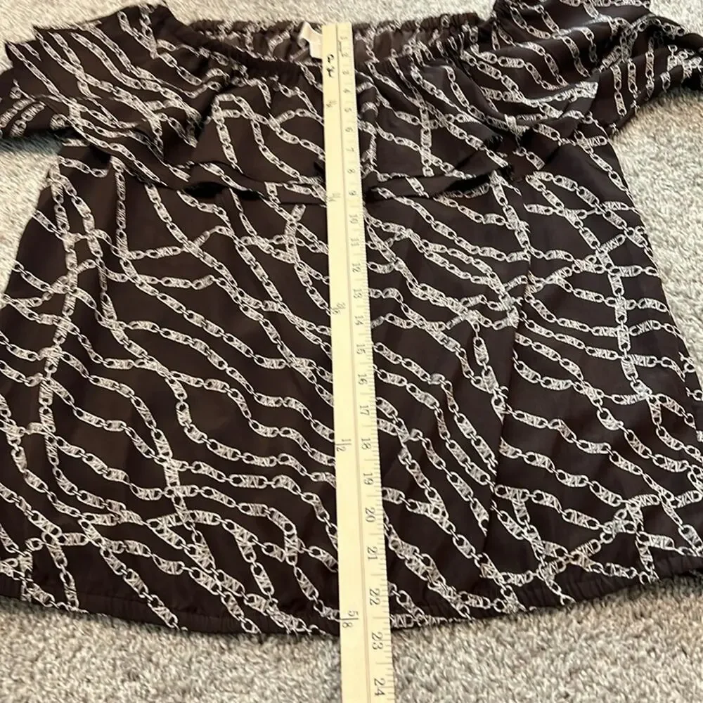 MICHAEL‎ Michael Kors Printed Pebble Crepe Off-the-Shoulder L/S Bias Cut Top M